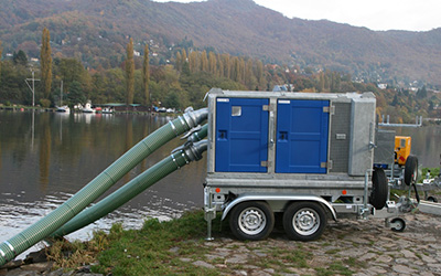 Abwasserpumpe,  mobile Pumpe auf Anhänger